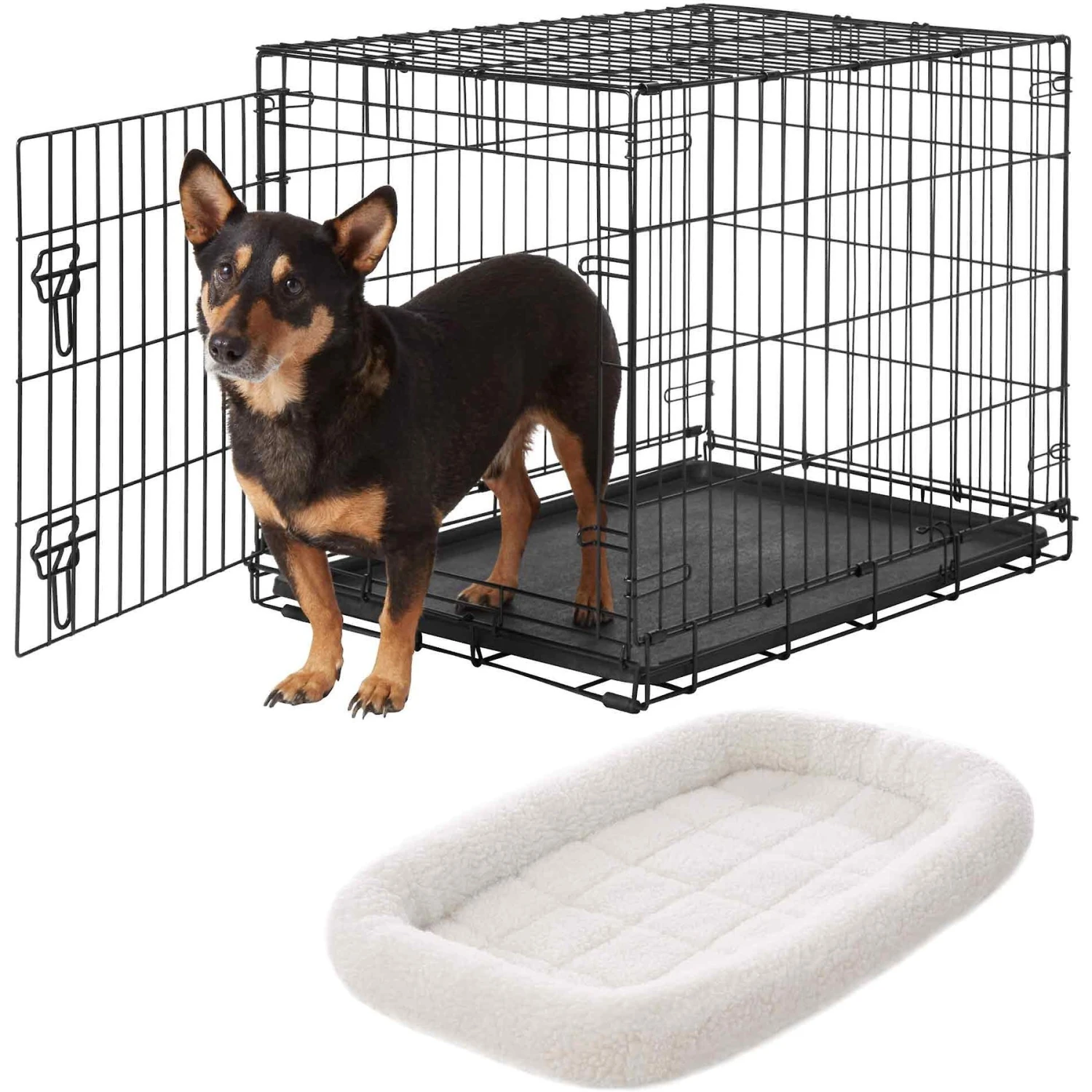 Frisco Heavy Duty Fold & Carry Single Door Collapsible Wire Dog Crate & Frisco Quilted Dog Crate Mat 3 Frisco Heavy Duty Fold & Carry Single Door Collapsible Wire Dog Crate & Frisco Quilted Dog Crate Mat