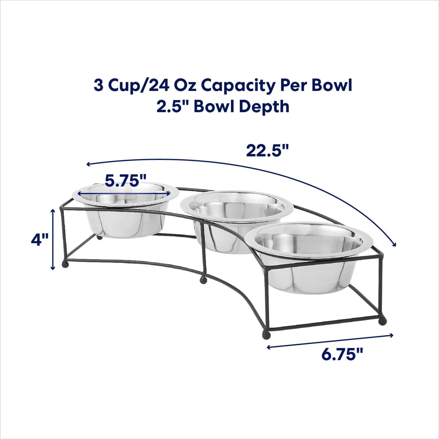 Frisco Multi Pet Feeding 3-Bowls Curved Stainless Steel Dog & Cat Bowl 4 Frisco Multi Pet Feeding 3-Bowls Curved Stainless Steel Dog & Cat Bowl - Image 2