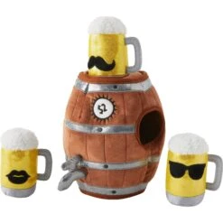 Frisco Beer & Keg Plush Squeaky Dog Toy, 4 Count